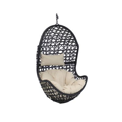 Sunnydaze Decor Cordelia Hanging Egg Chair with Steel Stand and Beige Cushions