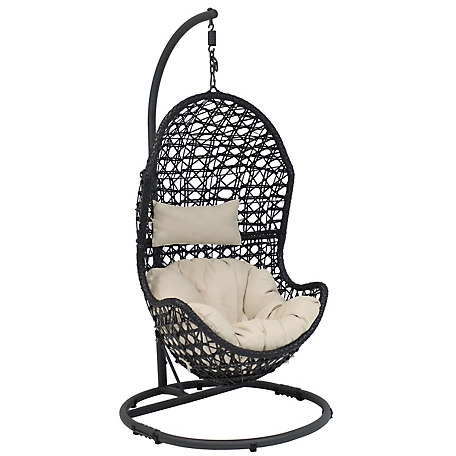 Sunnydaze Decor Cordelia Hanging Egg Chair with Stand and Cushion, Beige, 265 lb. Capacity