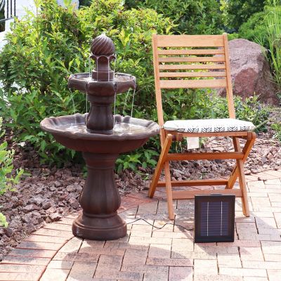 Image showing  35 in. 2-Tier Outdoor Solar Water Fountain, Battery Backup & Submersible Pump, Rust Finish