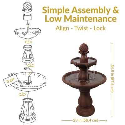 Image showing  35 in. 2-Tier Outdoor Solar Water Fountain, Battery Backup & Submersible Pump, Rust Finish