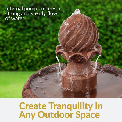 Image showing  35 in. 2-Tier Outdoor Solar Water Fountain, Battery Backup & Submersible Pump, Rust Finish