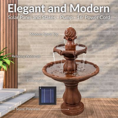 Image showing 5 th Sunnydaze Decor 35 in. 2-Tier Outdoor Solar Water Fountain, Battery Backup & Submersible Pump, Rust Finish