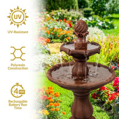 Image showing 6 th Sunnydaze Decor 35 in. 2-Tier Outdoor Solar Water Fountain, Battery Backup & Submersible Pump, Rust Finish