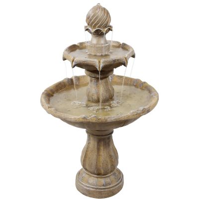 Sunnydaze Decor 35 in. 2-Tier Outdoor Solar-Powered Water Fountain, Earth
