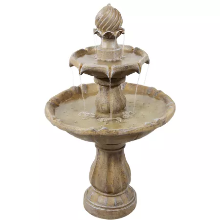 Sunnydaze Decor 35 in 2 Tier Solar Powered Outdoor Water Fountain Earth Fountains