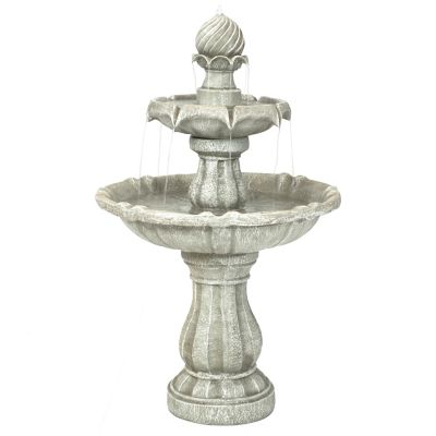 Sunnydaze Decor 35 in. 2-Tier Outdoor Solar-Powered Water Fountain, White