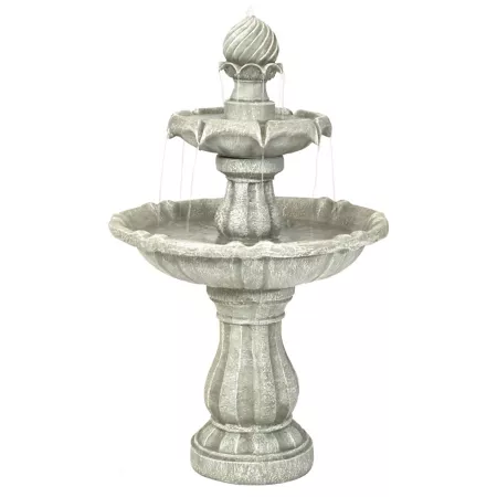 Sunnydaze Decor 35 in 2-Tier Solar Powered Outdoor Water Fountain in White Fountains