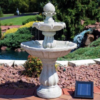 Image showing  35 in. 2-Tier Outdoor Solar-Powered Water Fountain, White