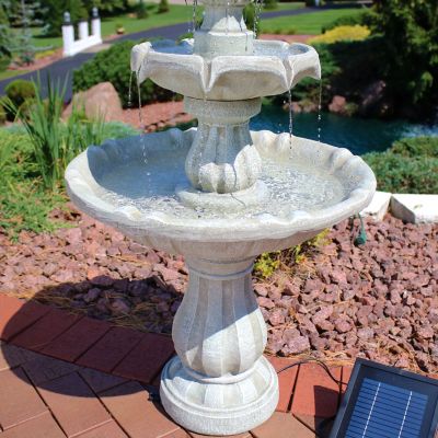 Image showing  35 in. 2-Tier Outdoor Solar-Powered Water Fountain, White