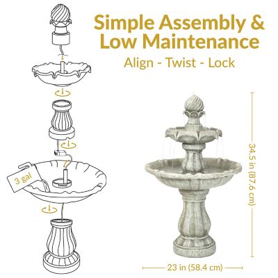 Image showing 7 th Sunnydaze Decor 35 in. 2-Tier Outdoor Solar-Powered Water Fountain, White