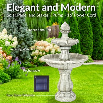 Image showing 8 th Sunnydaze Decor 35 in. 2-Tier Outdoor Solar-Powered Water Fountain, White