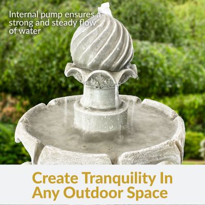 Image showing 9 th Sunnydaze Decor 35 in. 2-Tier Outdoor Solar-Powered Water Fountain, White