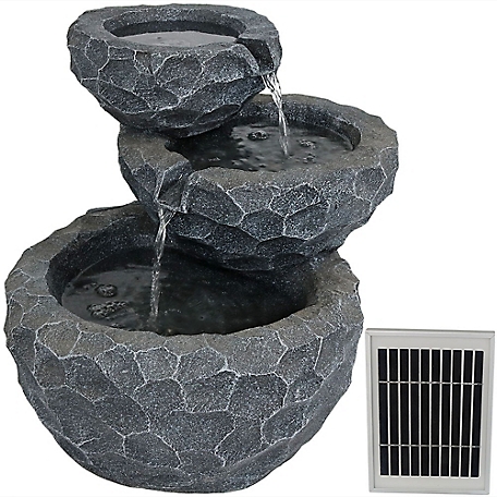 Sunnydaze Decor Chiseled Basin Solar Water Fountain with Battery Backup