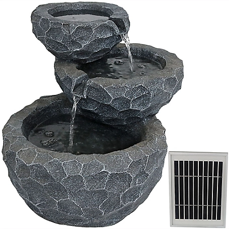 Sunnydaze Decor Chiseled Basin Solar Water Fountain with Battery Backup, AMP-F834