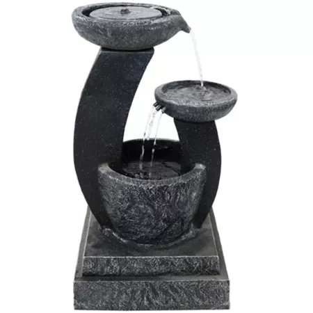 Sunnydaze Decor Solar Powered Water Fountain with Cascading Bowls Battery Backup Lights Submersible Pump 28 in Black AMP-F913B Fountains