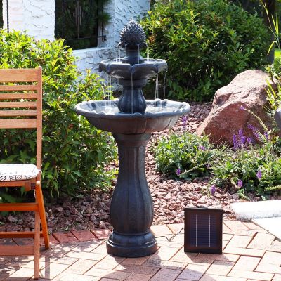 Image showing  46 in. 2-Tier Outdoor Pineapple Solar Water Fountain with Battery Backup, Black