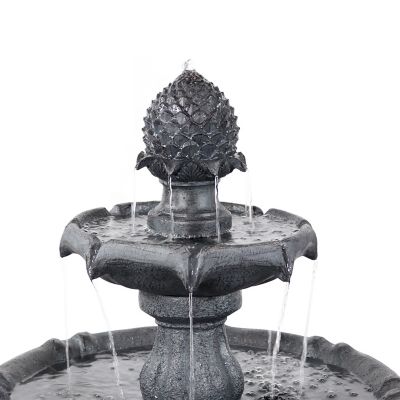 Image showing  46 in. 2-Tier Outdoor Pineapple Solar Water Fountain with Battery Backup, Black