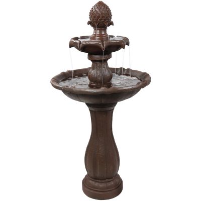 Sunnydaze Decor 2-Tier Pineapple Solar Water Fountain, Battery Backup, Submersible Pump, 46 in., Rust Finish, AMP-F921 RUST