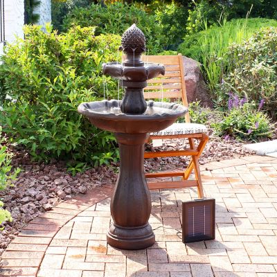 Image showing  46 in. 2-Tier Outdoor Pineapple Solar Water Fountain, Battery Backup, Submersible Pump, Rust Finish