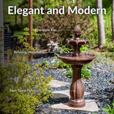 Image showing 6 th Sunnydaze Decor 46 in. 2-Tier Outdoor Pineapple Solar Water Fountain, Battery Backup, Submersible Pump, Rust Finish