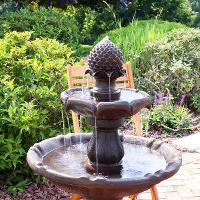Image showing 9 th Sunnydaze Decor 46 in. 2-Tier Outdoor Pineapple Solar Water Fountain, Battery Backup, Submersible Pump, Rust Finish