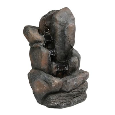 Image showing  22 in. Outdoor Solar Rock Falls Water Fountain with Battery Backup, Submersible Pump, and LED Lights