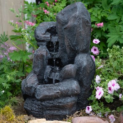 Image showing  22 in. Outdoor Solar Rock Falls Water Fountain with Battery Backup, Submersible Pump, and LED Lights