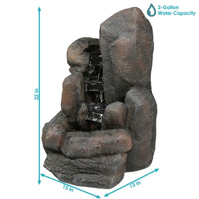 Image showing 5 th Sunnydaze Decor 22 in. Outdoor Solar Rock Falls Water Fountain with Battery Backup, Submersible Pump, and LED Lights