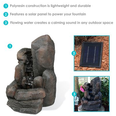 Image showing 8 th Sunnydaze Decor 22 in. Outdoor Solar Rock Falls Water Fountain with Battery Backup, Submersible Pump, and LED Lights