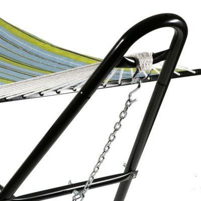 Image showing  Double Quilted Fabric Hammock with Universal Steel Stand - 450-Pound Capacity - Blue and Green