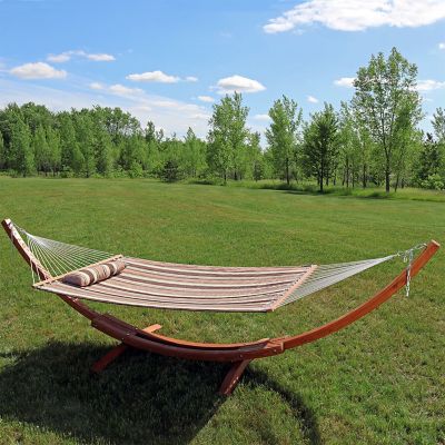 Image showing  Rope 2-Person Hammock with 13 ft. Wood Stand, Blue/Green Stripe