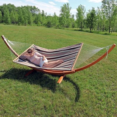 Image showing  Rope 2-Person Hammock with 13 ft. Wood Stand, Blue/Green Stripe