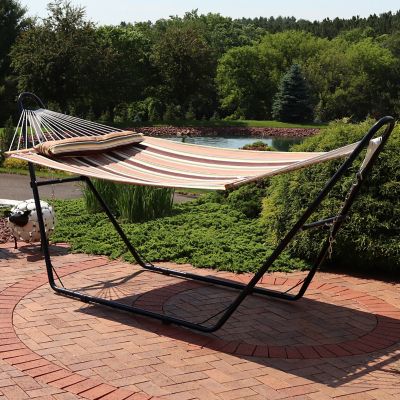 Image showing  Quilted Fabric Outdoor Hammock with Universal Stand, Sandy Beach