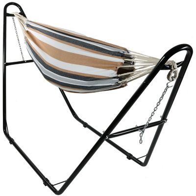 Sunnydaze Decor Large Double Brazilian Hammock with Universal Stand - 450 lb Weight Capacity - Calming Desert