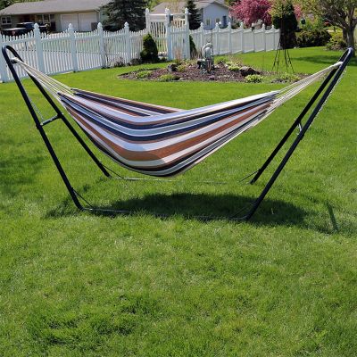 Image showing  Large Double Brazilian Hammock with Universal Stand - 450 lb Weight Capacity - Calming Desert