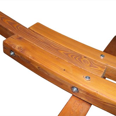 Image showing  Cotton Double Wide 2-Person Rope Hammock with Spreader Bars and Curved Arc Wood Stand - 400 lb Weight Capacity