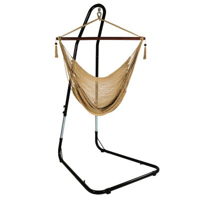 Sunnydaze Decor Caribbean Style Extra Large Hanging Rope Hammock Chair Swing with Stand - 300 lb Weight Capacity - Tan