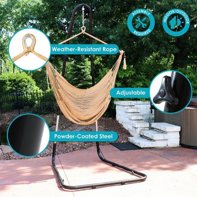 Image showing  Caribbean Style Extra Large Hanging Rope Hammock Chair Swing with Stand - 300 lb Weight Capacity - Tan