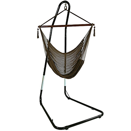 Sunnydaze Decor Caribbean Style Extra Large Hanging Rope Hammock Chair Swing with Stand - 300 lb Weight Capacity - Mocha