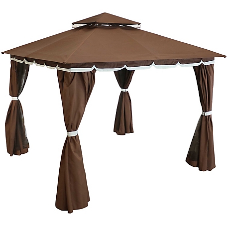 Sunnydaze Decor Outdoor Rectangle Soft Top Patio Gazebo with Screens and Privacy Walls - 10' x 10' - Brown