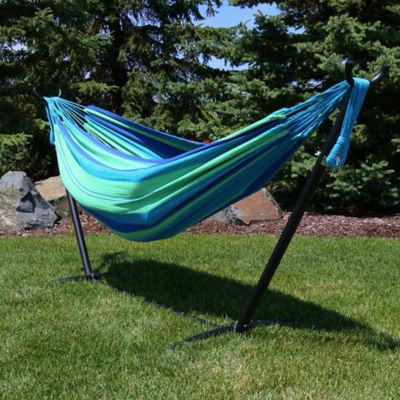 Image showing  100 in. Indoor/Outdoor Portable Brazilian Double Hammock, Stand & Carrying Pouch, 400 lb. Capacity, Beach Oasis