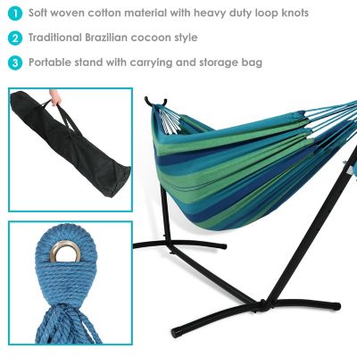 Image showing  100 in. Indoor/Outdoor Portable Brazilian Double Hammock, Stand & Carrying Pouch, 400 lb. Capacity, Beach Oasis