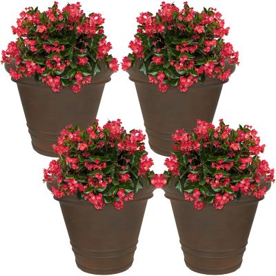 Sunnydaze Decor Polyresin Crozier Outdoor Flower Pot Planters, 16 in., Rust, 4-Pack