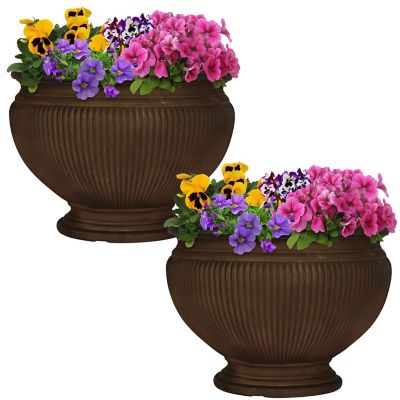 Sunnydaze Decor Polyresin Elizabeth Outdoor Flower Pot Planters, 16 in., Rust, 2-Pack