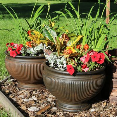 Image showing  Polyresin Elizabeth Outdoor Flower Pot Planters, 16 in., Rust, 2 pk.