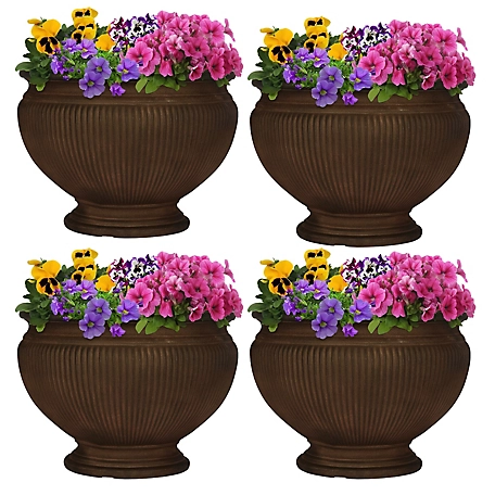Sunnydaze Decor Polyresin Elizabeth Outdoor Flower Pot Planters, 16 in., Rust, 4-Pack