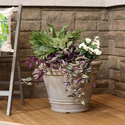 Image showing  Franklin Polyresin Outdoor/Indoor Unbreakable UV-Resistant Flower Pot Planter - 20 in. Diameter - Beige