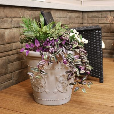 Image showing  Arabella Polyresin Outdoor/Indoor Durable Double-Walled Fade-Resistant Flower Pot Planter - 19.5 in. D - Beige