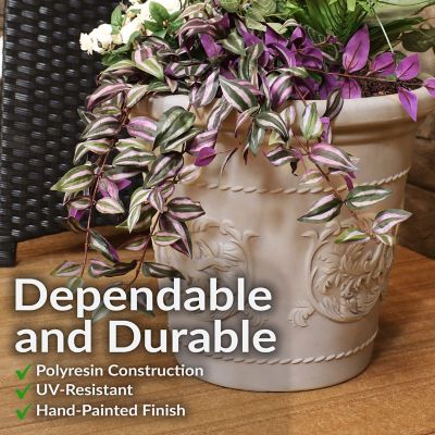 Image showing  Arabella Polyresin Outdoor/Indoor Durable Double-Walled Fade-Resistant Flower Pot Planter - 19.5 in. D - Beige