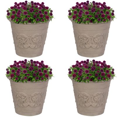 Sunnydaze Decor Arabella Polyresin Outdoor/Indoor Double-Walled Fade-Resistant Flower Pot Planter - 19.5 in. D - 4-Pack - Beige